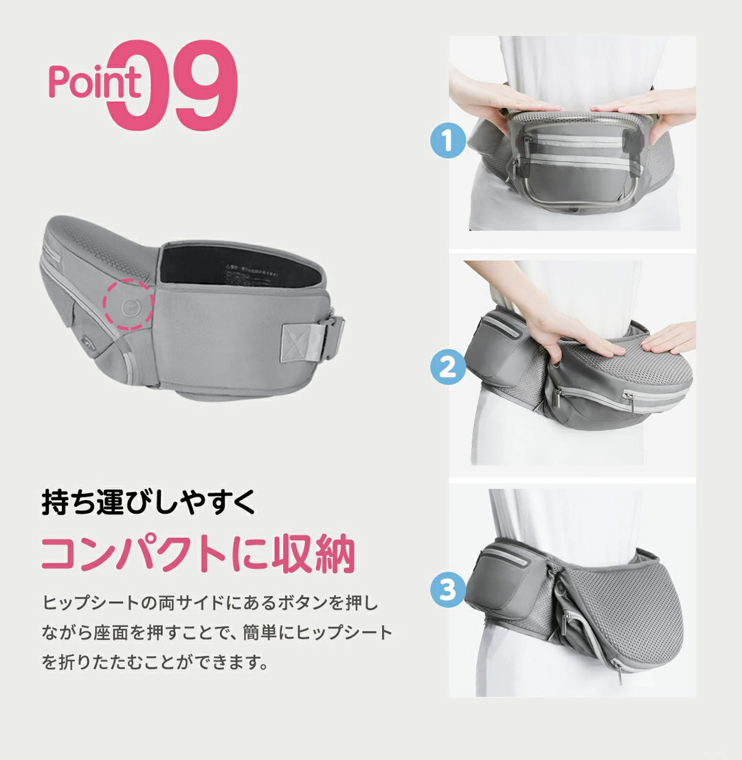 【4WAY】 ヒップシート ヒップシート付き 抱っこ紐 おんぶ紐 ベビーキャリー 赤ちゃん 抱っこひも 延長補助ベルト付き 4WAY 低反発クッション ベビーキャリア ウエストキャリー分離可 ベビーグッズ 推奨耐荷重 15kg ２カラー