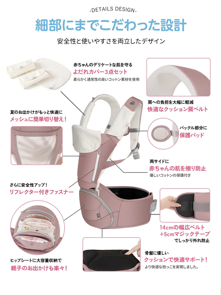 【4WAY】 ヒップシート ヒップシート付き 抱っこ紐 おんぶ紐 ベビーキャリー 赤ちゃん 抱っこひも 延長補助ベルト付き 4WAY 低反発クッション ベビーキャリア ウエストキャリー分離可 ベビーグッズ 推奨耐荷重 15kg ２カラー