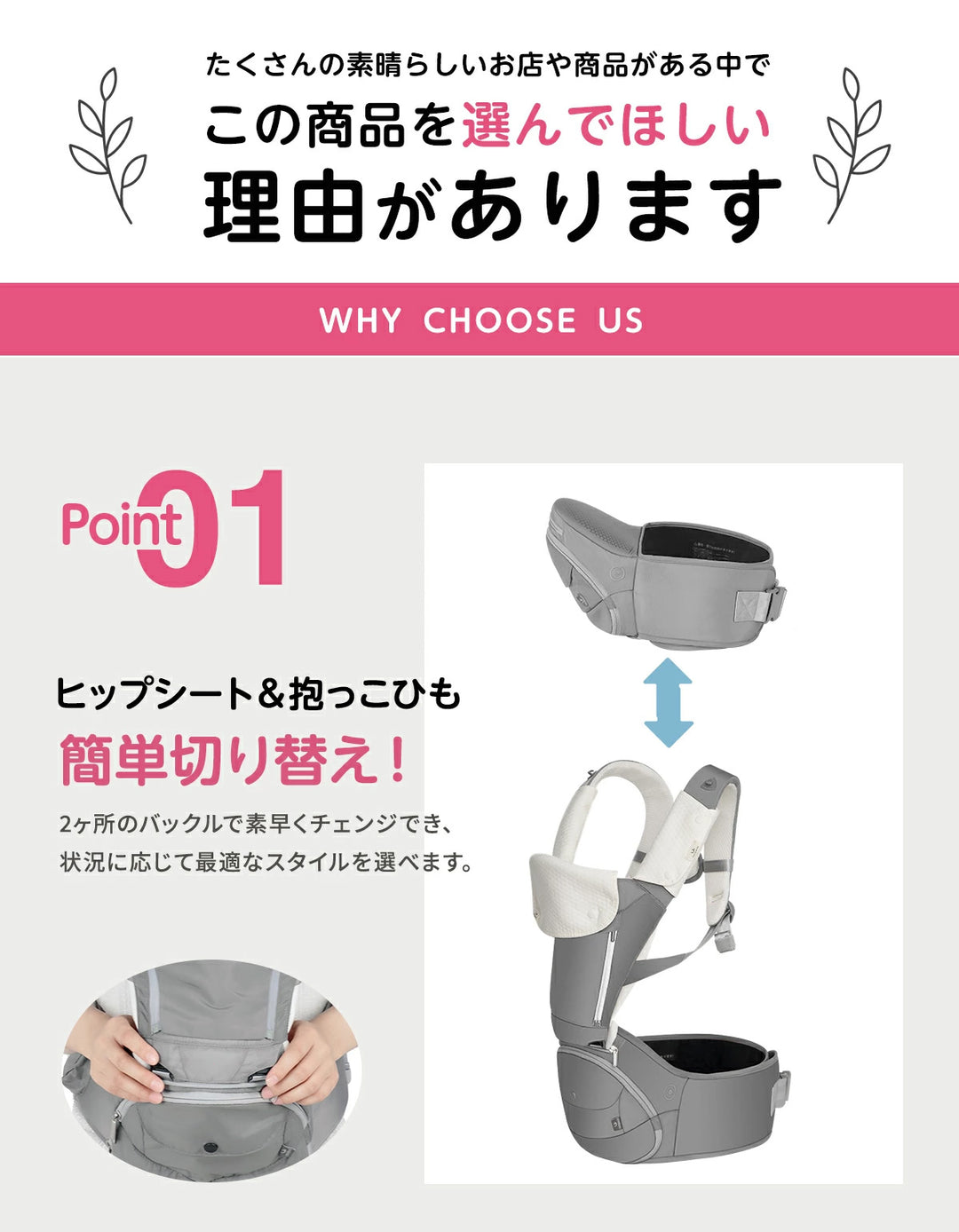 【4WAY】 ヒップシート ヒップシート付き 抱っこ紐 おんぶ紐 ベビーキャリー 赤ちゃん 抱っこひも 延長補助ベルト付き 4WAY 低反発クッション ベビーキャリア ウエストキャリー分離可 ベビーグッズ 推奨耐荷重 15kg ２カラー