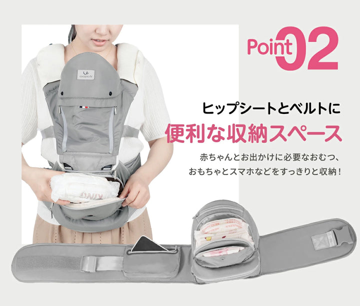 【4WAY】 ヒップシート ヒップシート付き 抱っこ紐 おんぶ紐 ベビーキャリー 赤ちゃん 抱っこひも 延長補助ベルト付き 4WAY 低反発クッション ベビーキャリア ウエストキャリー分離可 ベビーグッズ 推奨耐荷重 15kg ２カラー